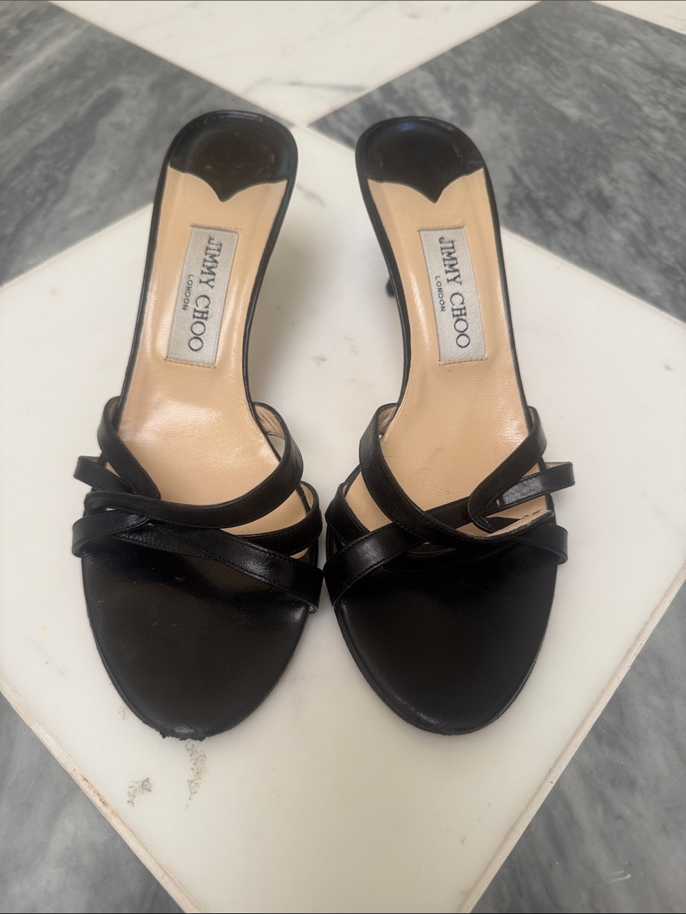 Jimmy Choo Black Leather Strappy Mules
